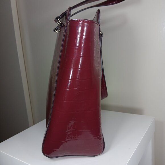 Kate Spade Croc Embossed Bristol Drive Elissa Maroon Leather Tote Bag - Picture 9 of 13